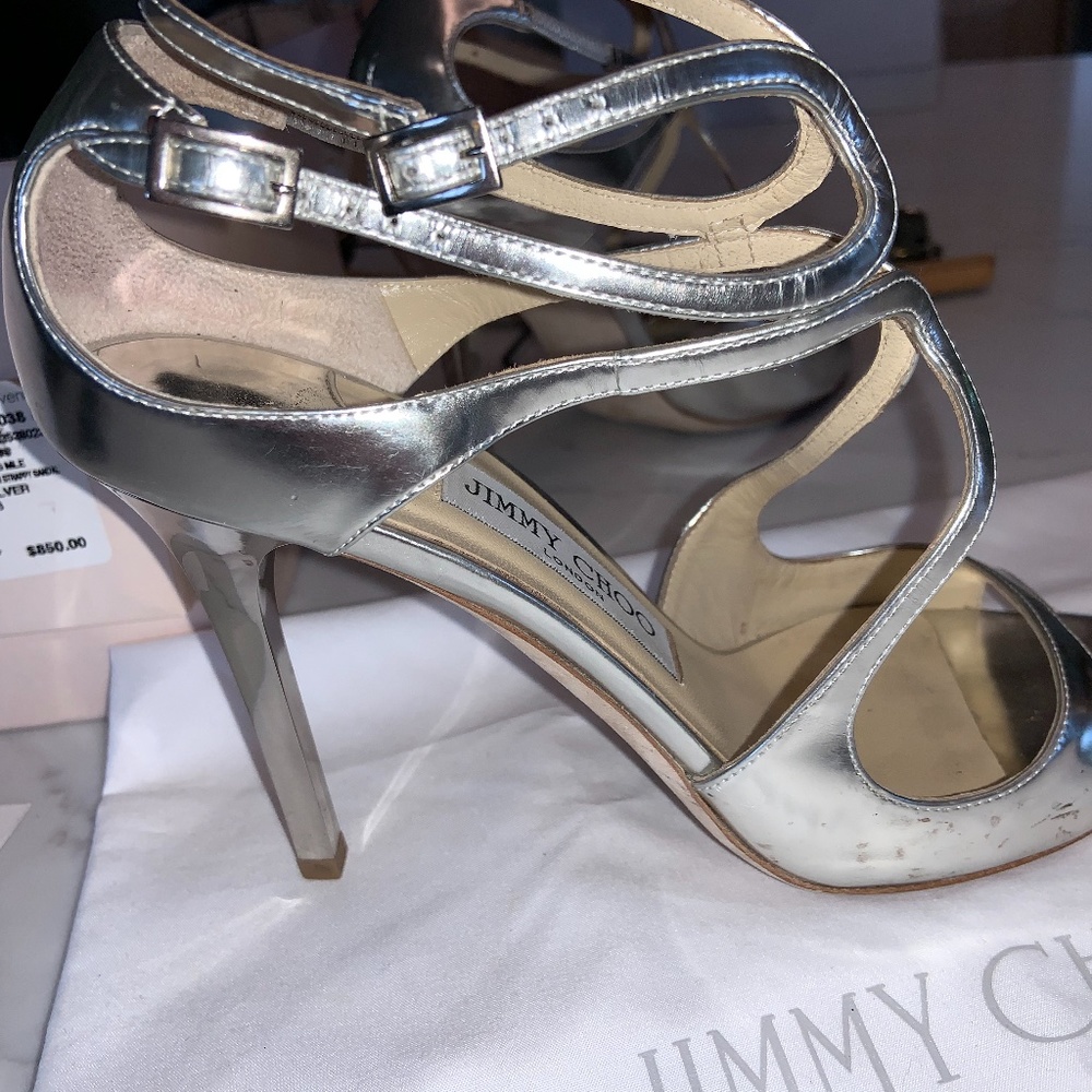 Jimmy Choo Mirror Leather Silver Heels